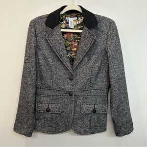 Cabi Blazer Fox Hunt Equestrian Black Gray Herringbone Tweed Wool Blend Size 8